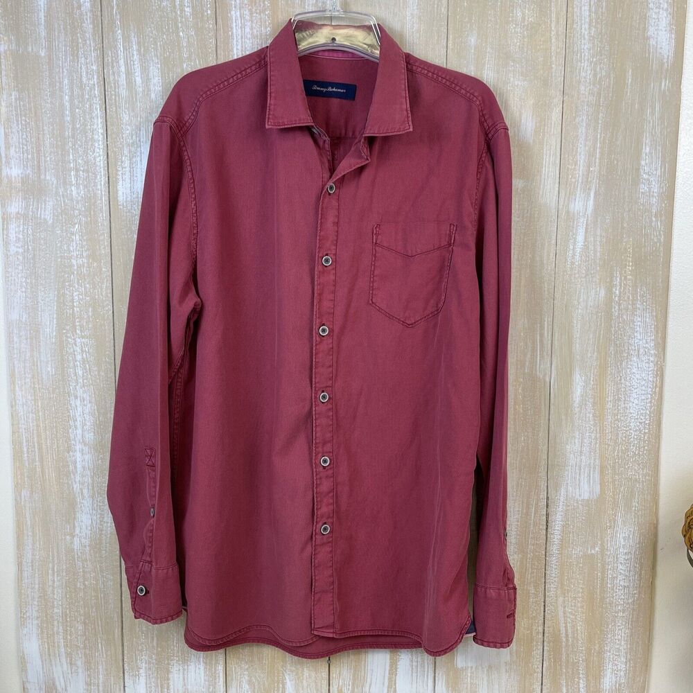 Tommy Bahama Men's Size L Red Long Sleeve Shirt Tencel Blend Casual
